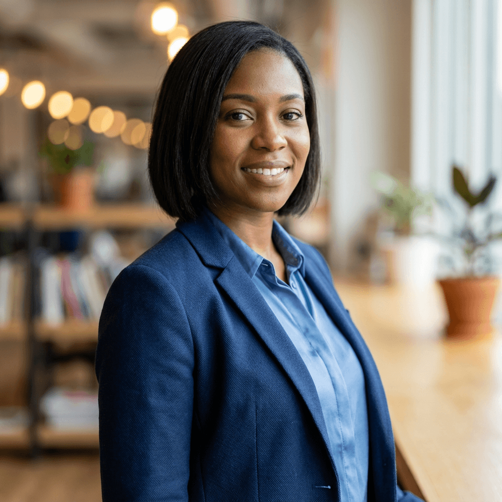 Portrait of a marketing client standing in a bright workspace