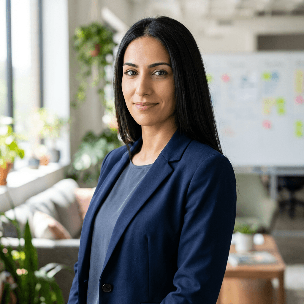 Portrait of a marketing client smiling in a modern office