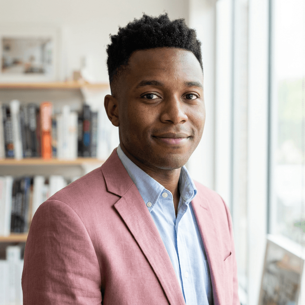 Founder of LUTRENEXIAN MARKETING LLC in a modern office
