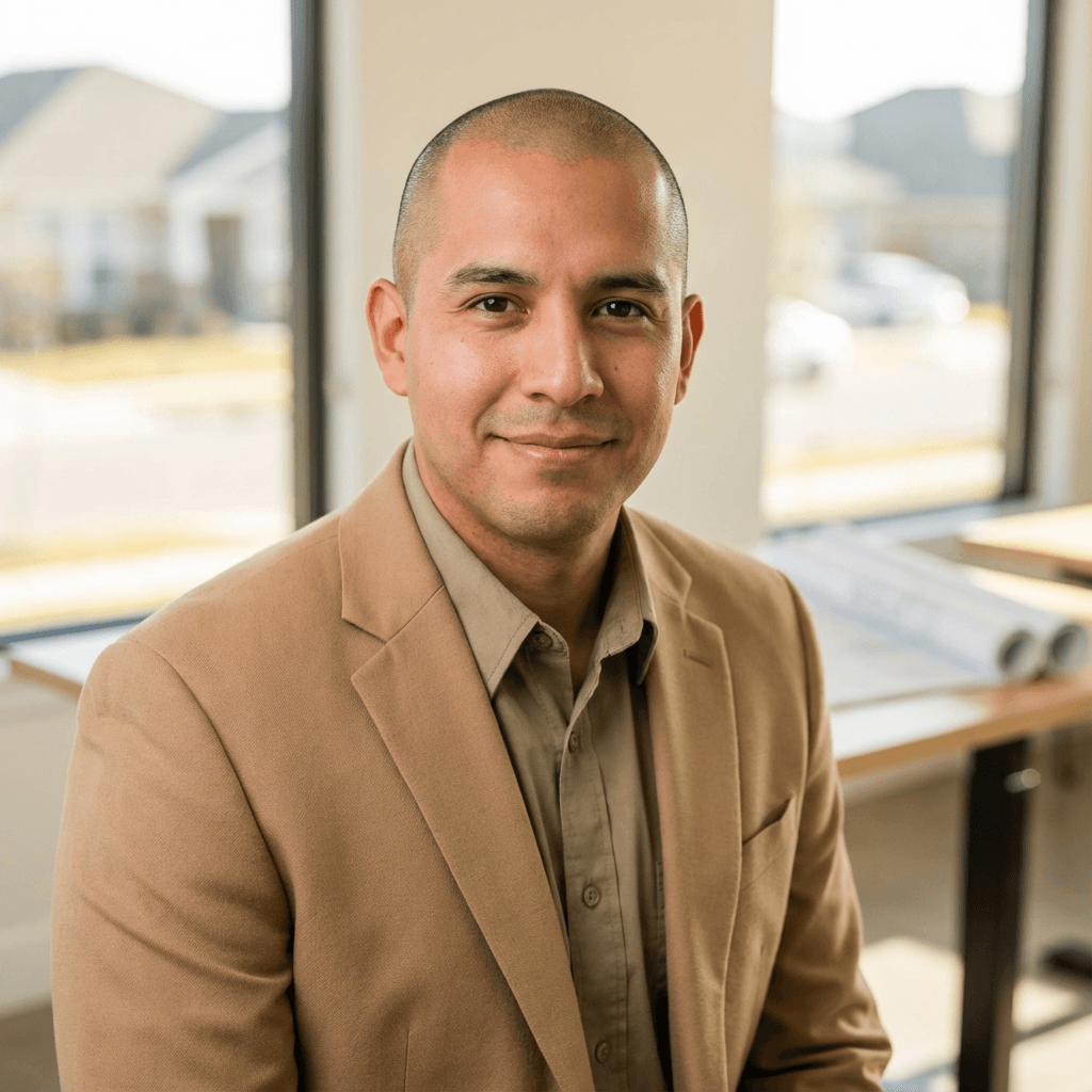 Tom Alvarez, custom builds founder, in a job site office